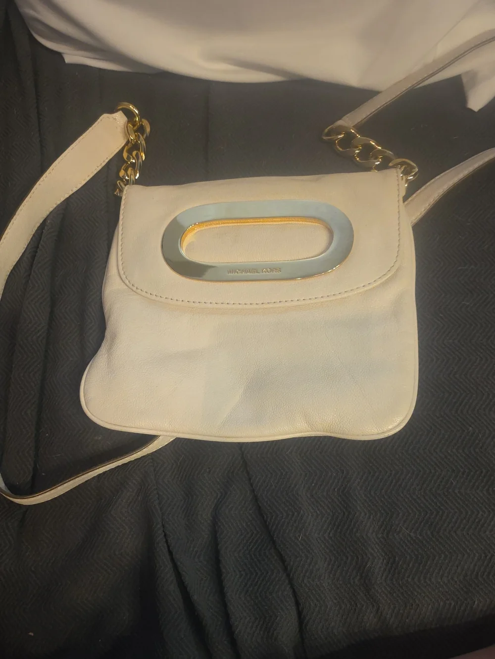 Michael Kors Cream Leather Crossbody Bag with Gold Accent